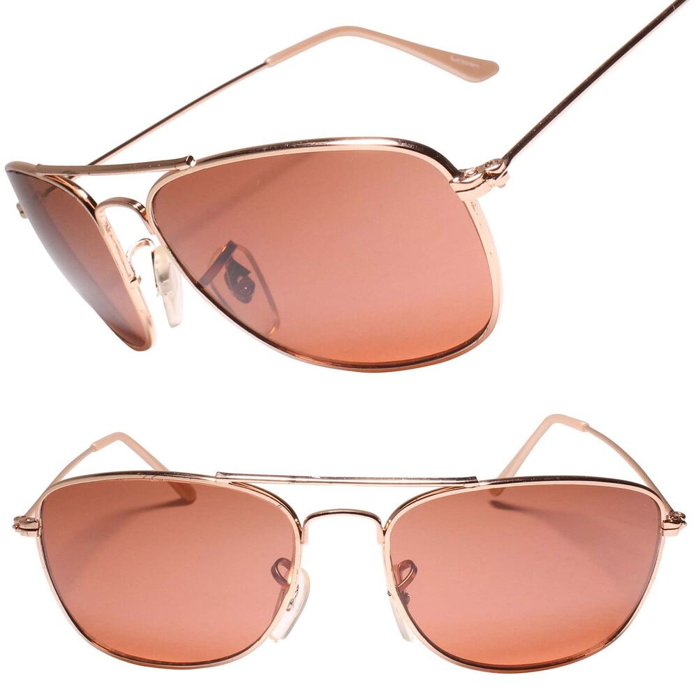 Classic True Vintage 80s 90s Gold & Brown Lens Rectangle Square Sunglasses